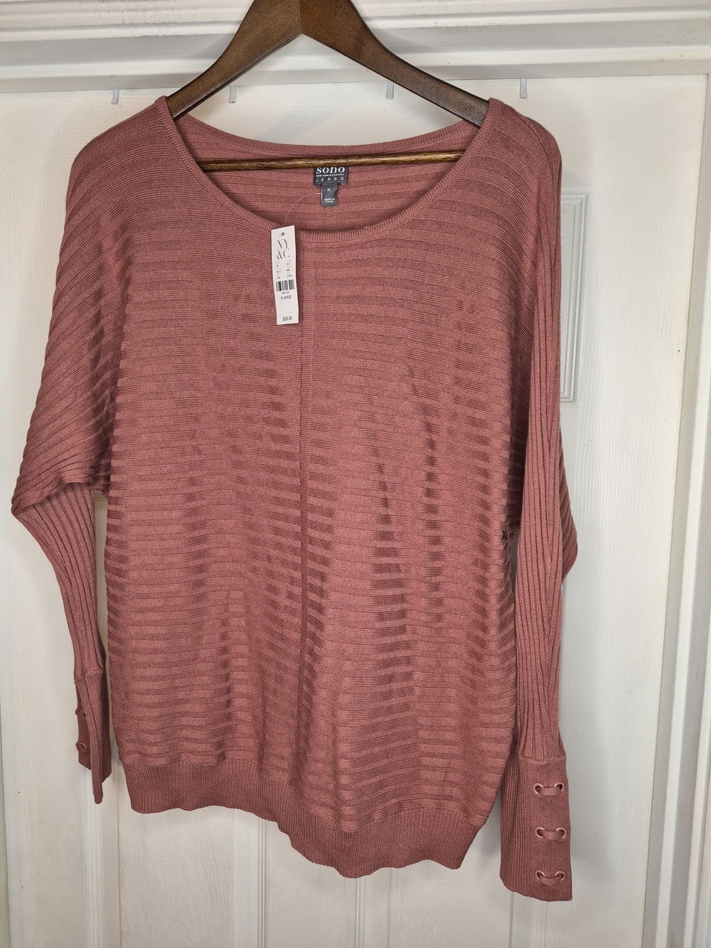 SOHO NY&Co Women's Ribbed Scoop Neck Sweater - Dusty Rose NWT XL